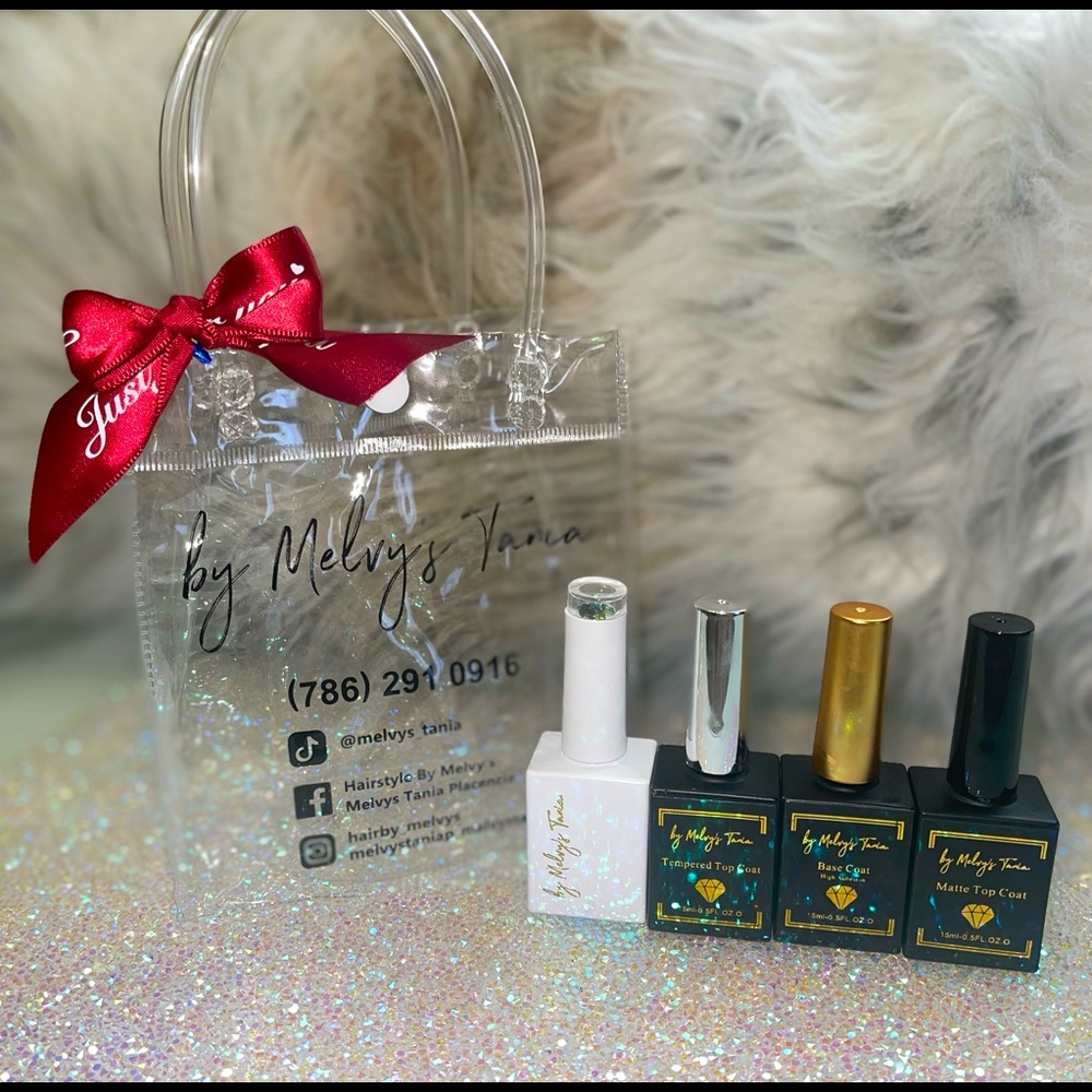 Gel base coat, matte top coat, tempered top coat and diamond top coat